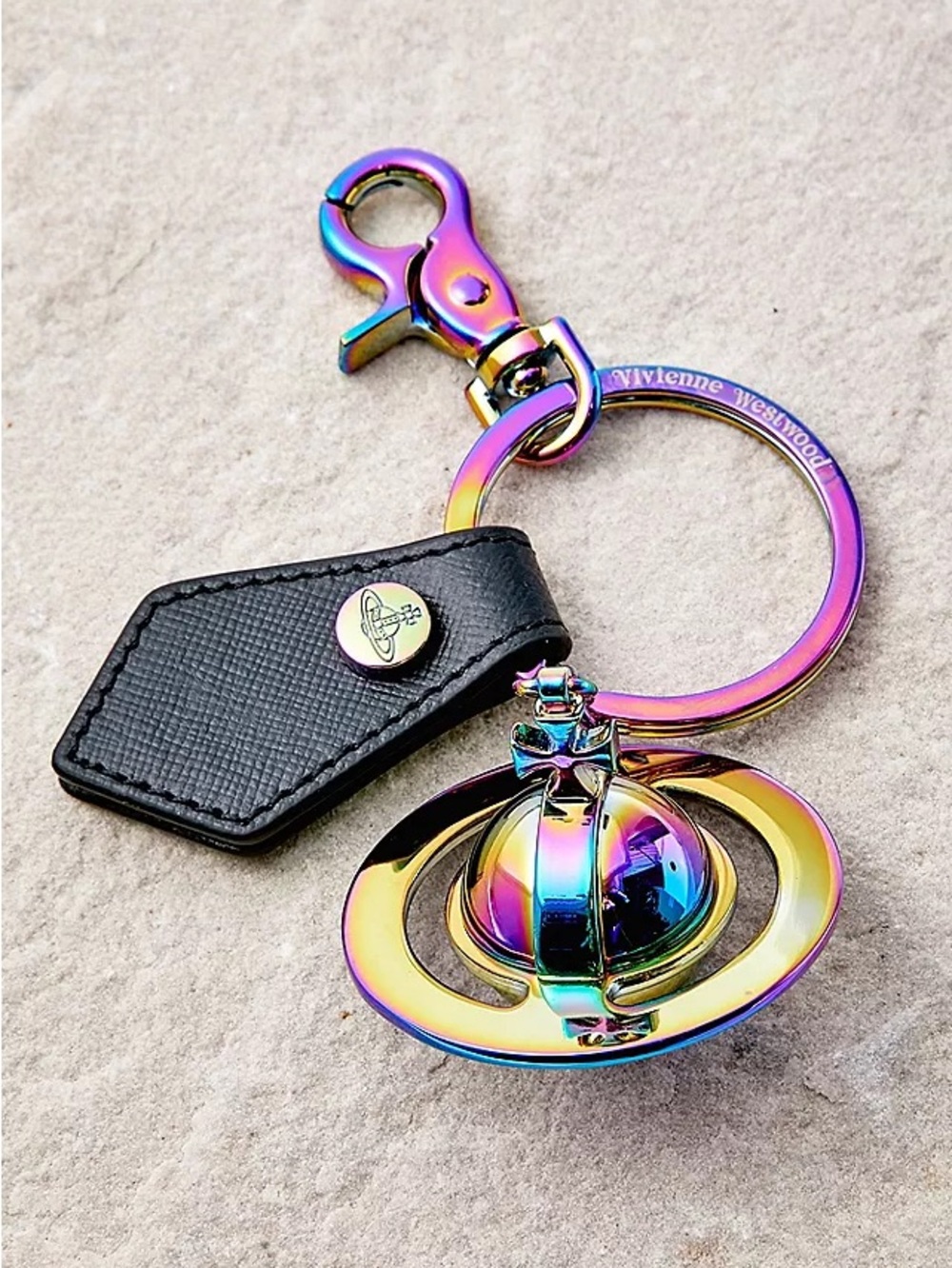 Vivienne Westwood Iridescent Multicolor Orb Keyring with Black Leather Tag